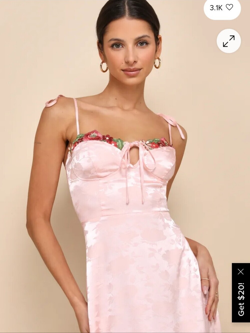 Lulus Womens Ethereal Muse Light Pink Satin Embroidered Midi Slip Dress. Sz S - Picture 5 of 12